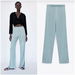 𝗡𝗪𝗧 𝗭𝗮𝗿𝗮 • Flowy Pants High-Waist Straight Leg Side Slits Blue S